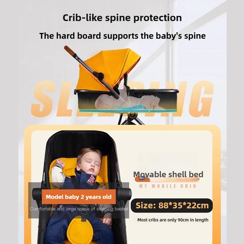 Poussette bébé bidirectionnelle à vue élevée, peut s'asseoir ou s'allonger, pliable et légère pour l