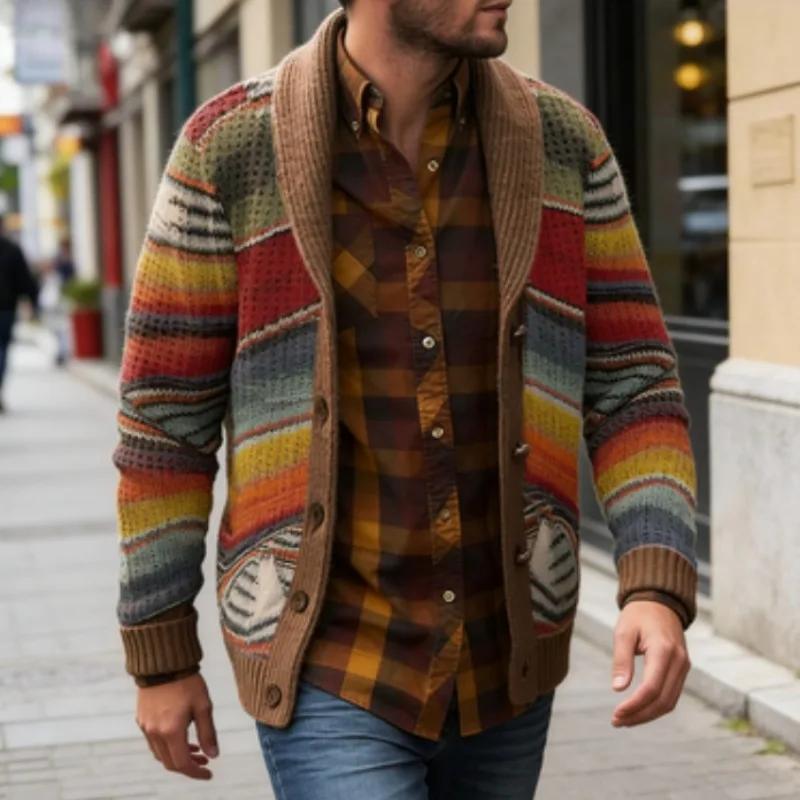 Cardigan en maille à col pour homme, collection Automne-Hiver 2026, style color block, veste décontr
