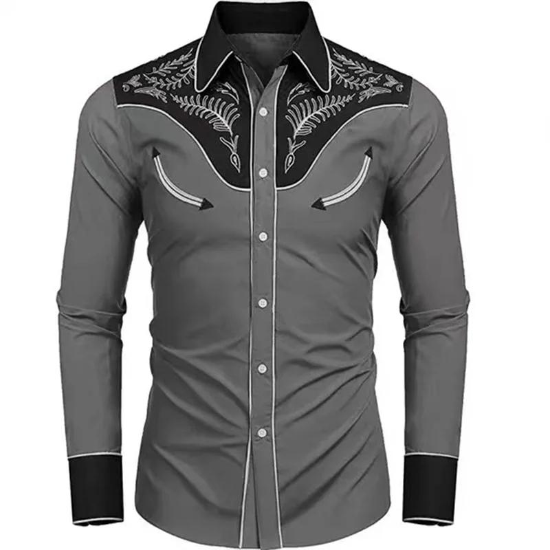 Chemise à manches longues ethnique tribal pour hommes, revers boutonné, mode décontractée, simple, f