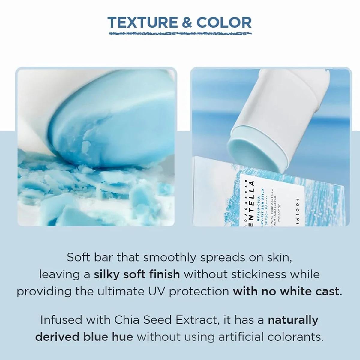 Stick solaire soyeux SKIN1004 Madagascar Centella Hyalu-Cica SPF50+ PA++++, protection solaire toute