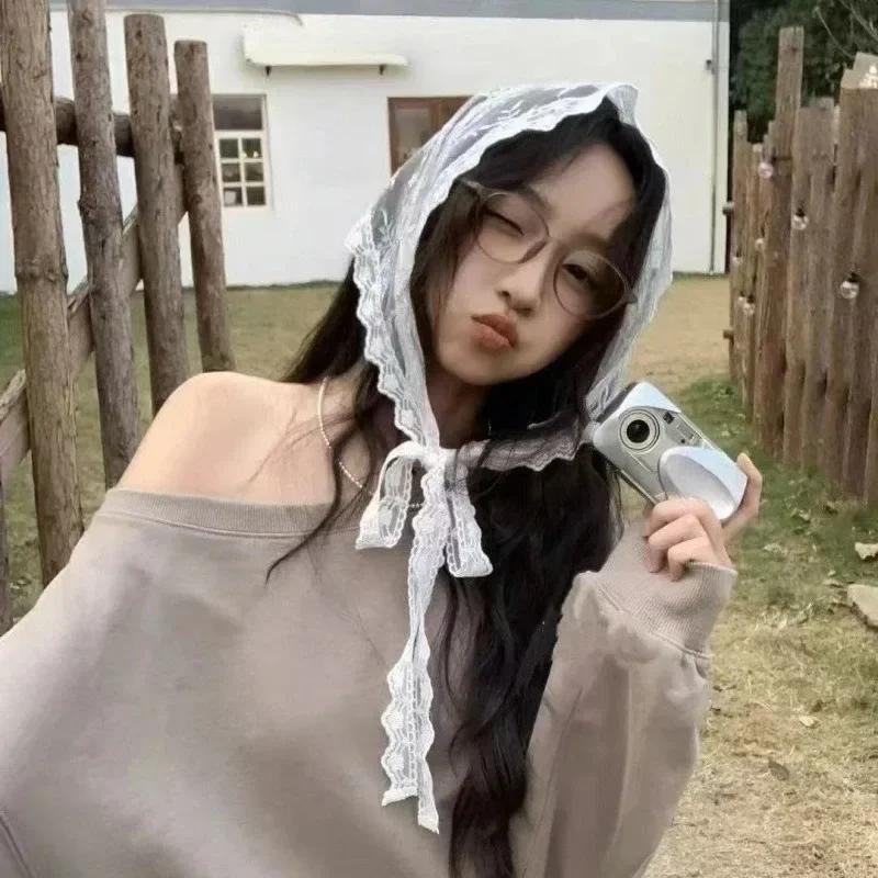 Femmes coréennes dentelle Triangle une pièce ceinturée chevauchement foulard jupe en dentelle tablie