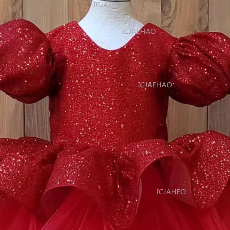 Nouvelle Robe de Princesse Rouge 2026 pour Filles, Robe de Soirée Formelle à Paillettes et Tutu, Cos