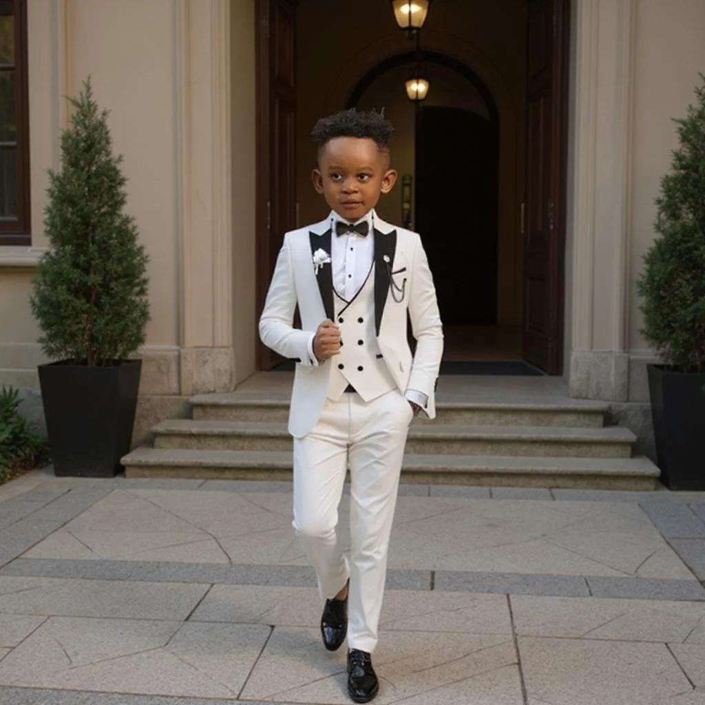 Costumes formels pour garçons de 2 à 16 ans, veste de mariage avec pantalon, gilet, ensemble 3 pièce