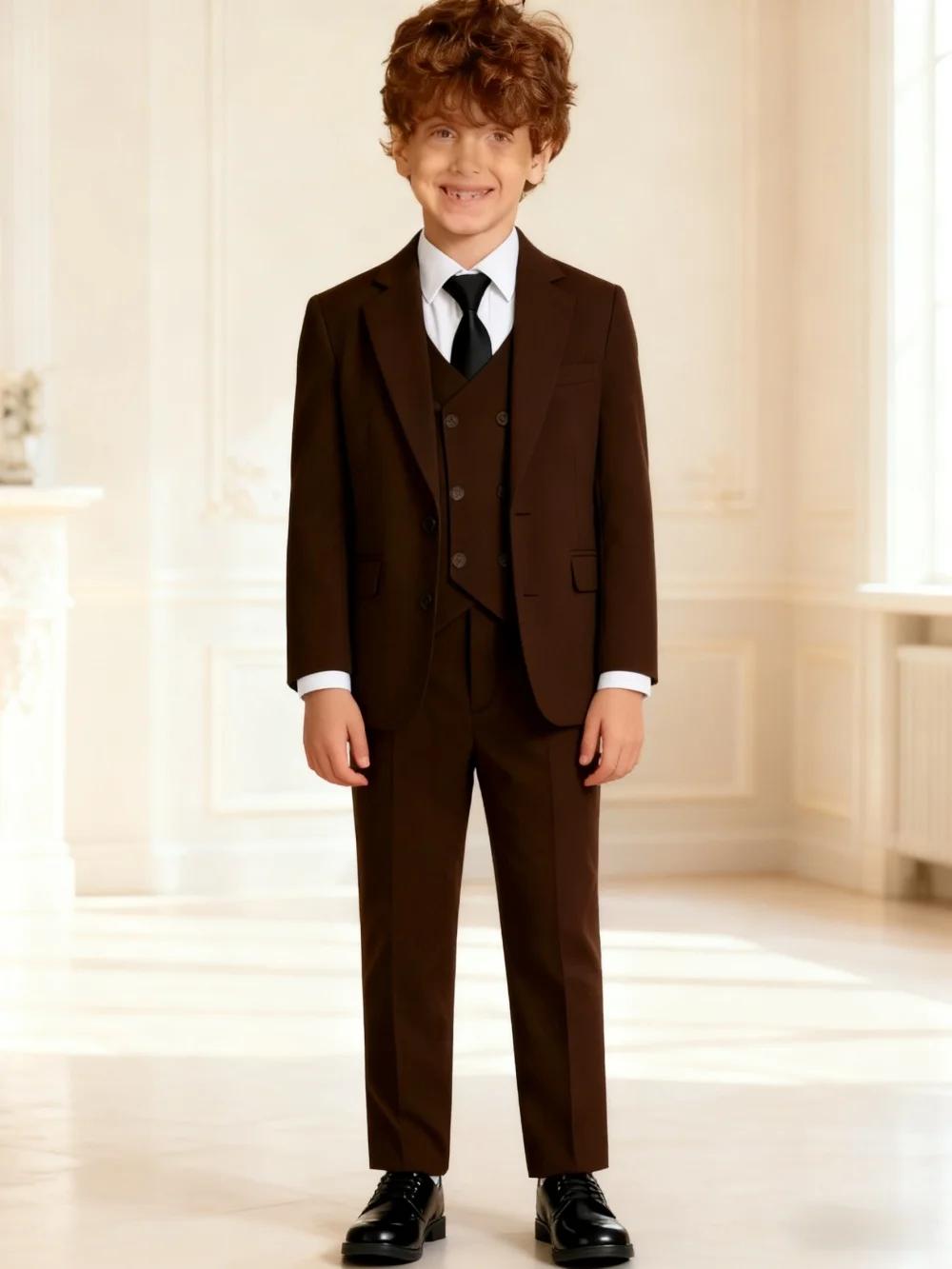 Ensemble de tenue de mariage classique marron à fleurs pour garçon, bleu, hôte de Piano formel pour