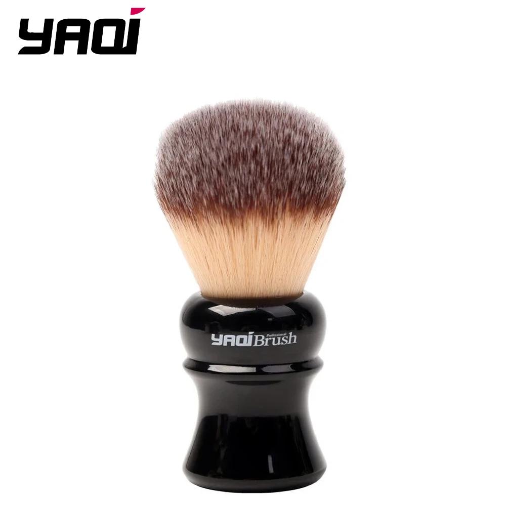 Pinceau à raser pour homme YAQI Ofel 24 mm, manche noir, poils synthétiques jaunes, pour rasage humi