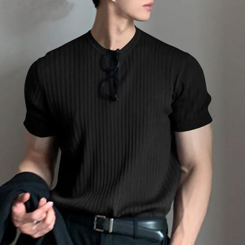 Vêtements d'été pour hommes, t-shirt de luxe léger, loisirs, manches longues, col rond, drapé, coule