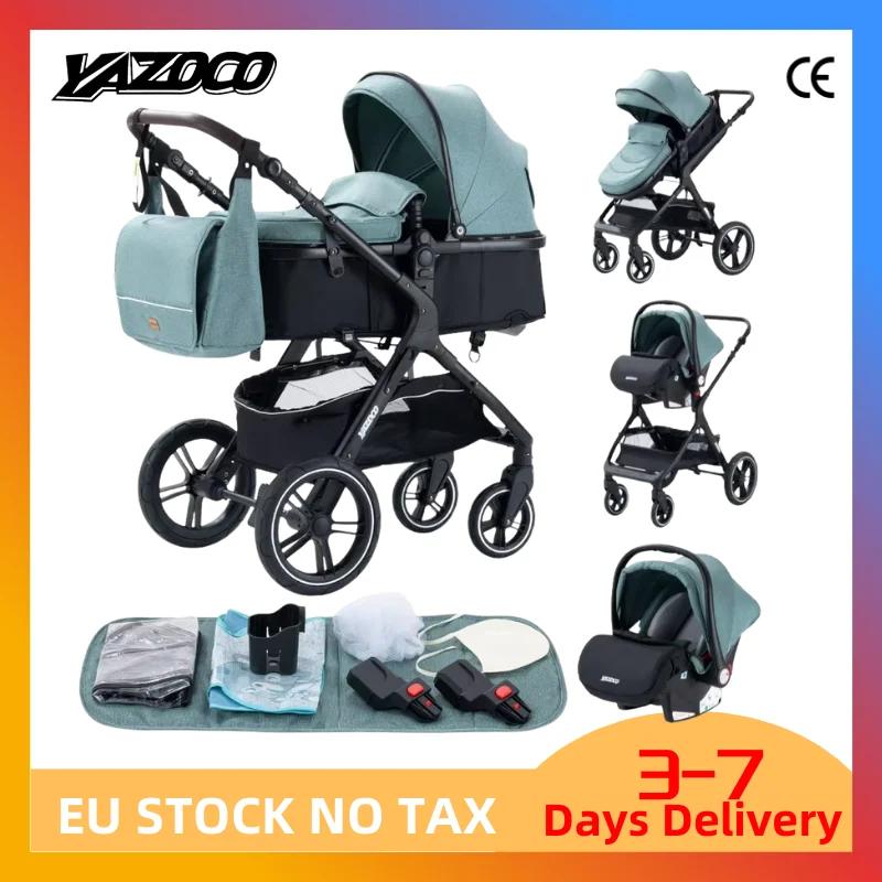 Poussette 3 en 1 pour bébé avec siège auto et panier de couchage, poussette légère pour nourrissons,