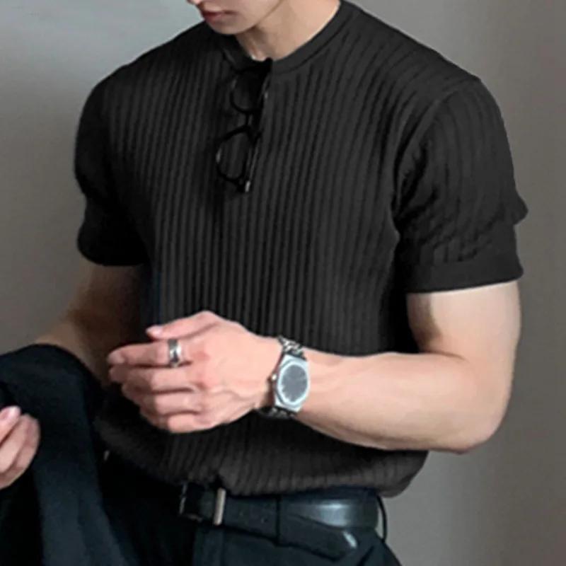 Vêtements d'été pour hommes, t-shirt de luxe léger, loisirs, manches longues, col rond, drapé, coule