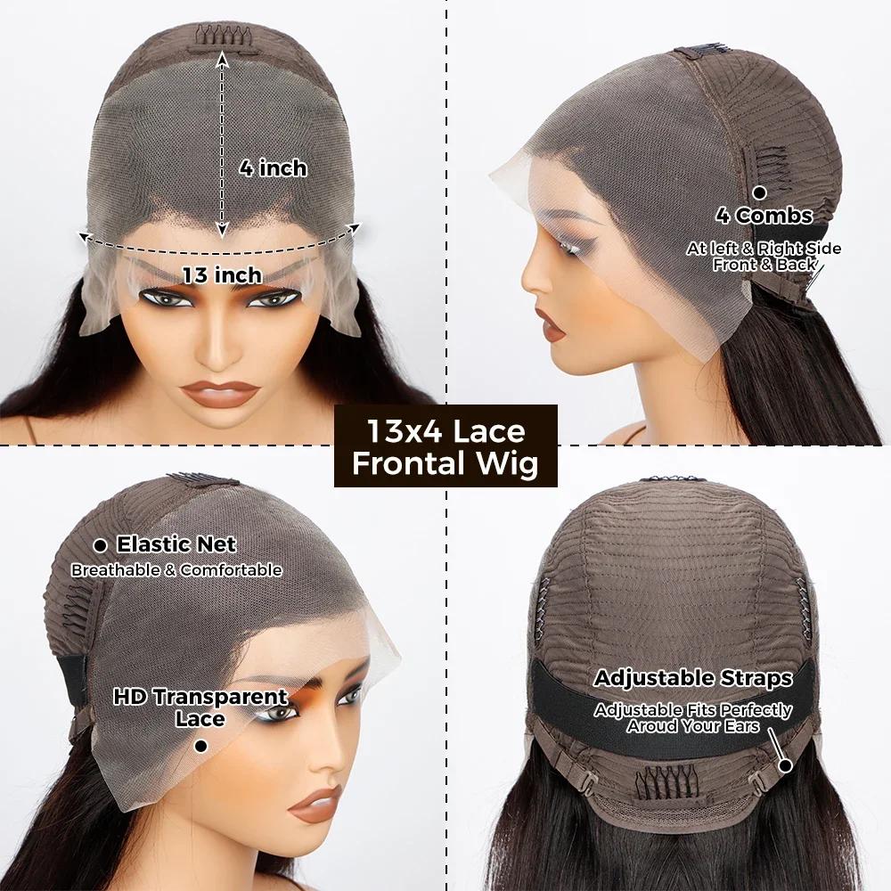 Perruque Lace Front Wig sans colle lisse Sophia, cheveux humains, pre-plucked, transparent HD, pre-p