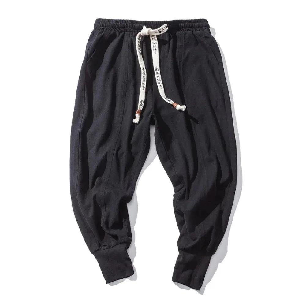 Coton lin sarouel hommes Streetwear Joggers nouveau Baggy goutte-entrejambe pantalon pantalon décont