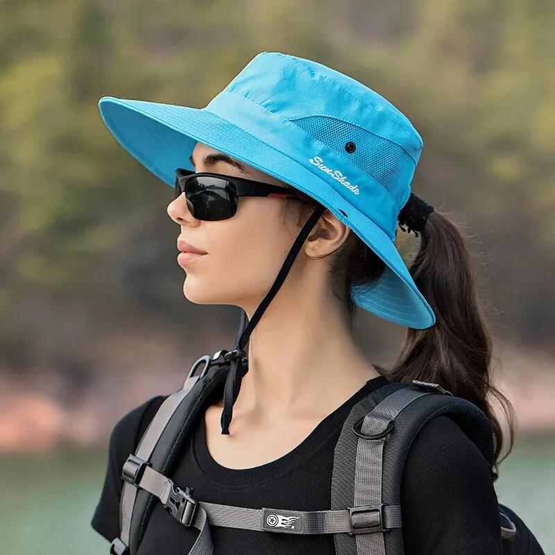 Xinbaoguan-Chapeau de soleil d'extérieur 100% polyester pour femme, respirant, pliant, avec trou pou