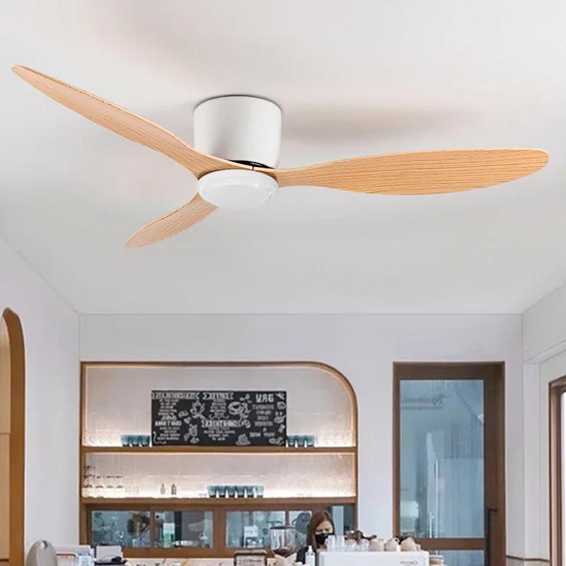 Ventilateur de plafond simple sans lumière avec télécommande, sol bas moderne, moteur CC, noir et bl
