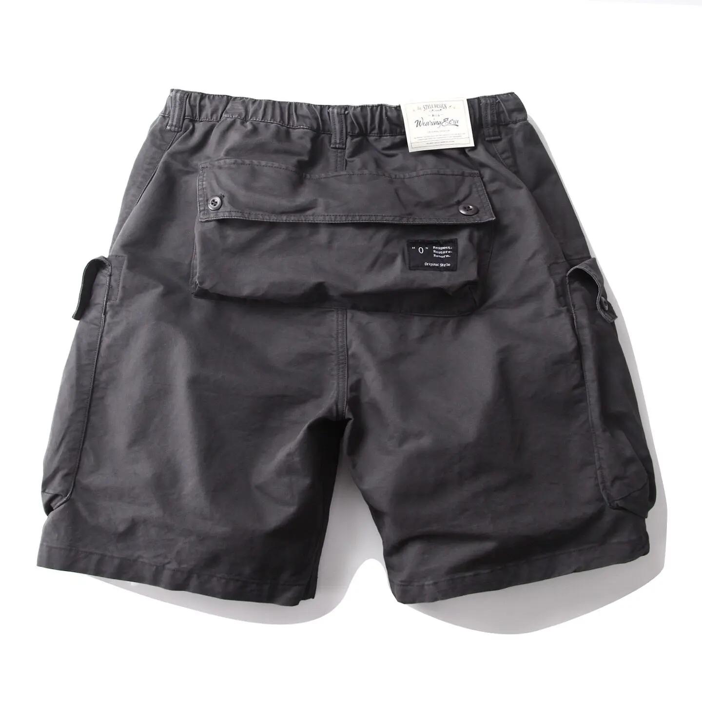 Shorts cargo multi-poches camouflage délavé et vieilli style vintage américain, coupe droite décontr