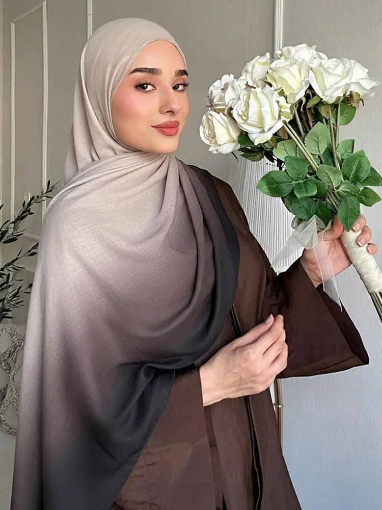 Hijabs musulmans pour femmes Ramadan, écharpes unies dégradées, châles de luxe, hijab aquarelle Eid,