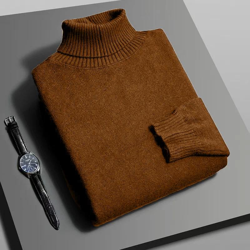 Automne hommes haute qualité tricoté pull à col roulé coupe ajustée à manches longues anti-boulochag