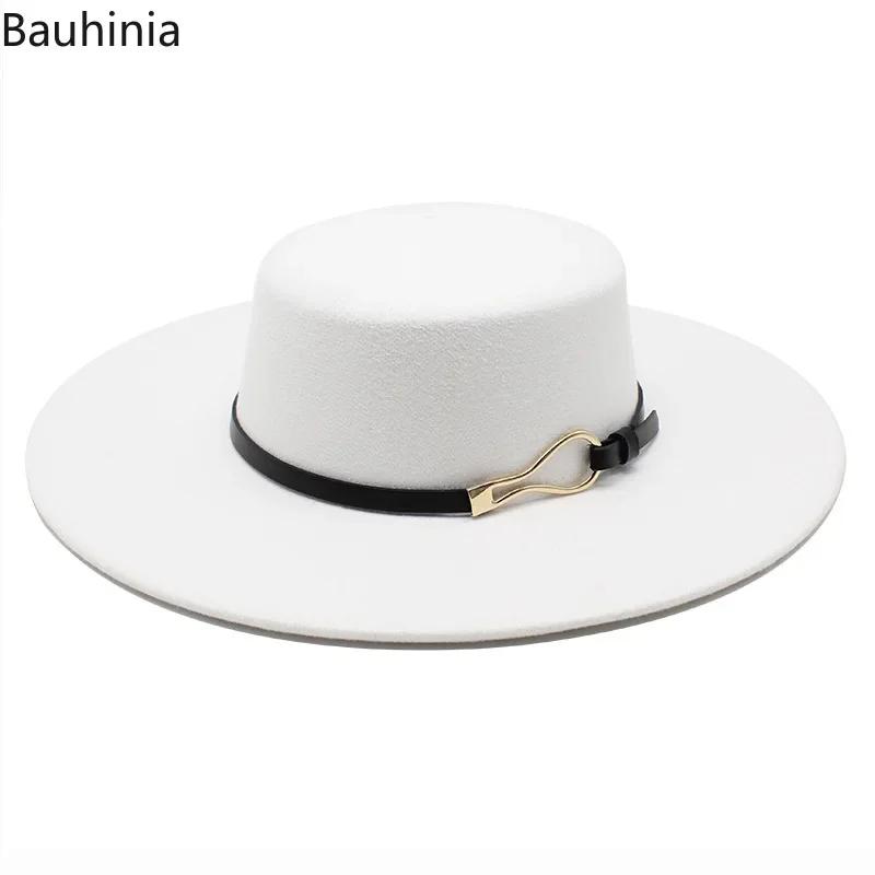 Bauhiniua – casquette en feutre de laine Fedoras Jazz, chapeaux d'église chauds et plats de 10CM à l