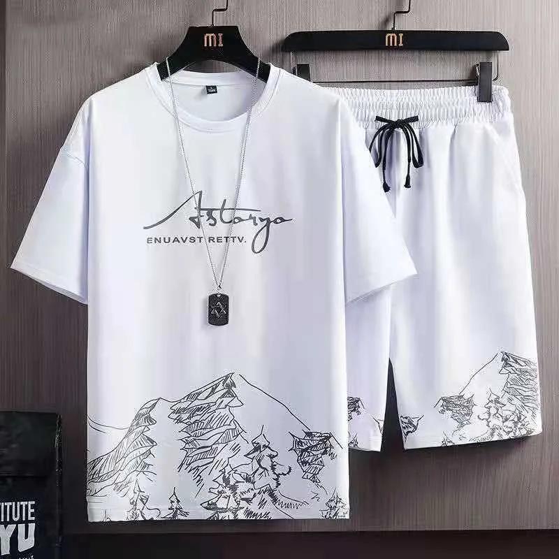 Costume de Sport décontracté en soie glacée pour hommes, sweat-shirt imprimé, pantalon de survêtemen