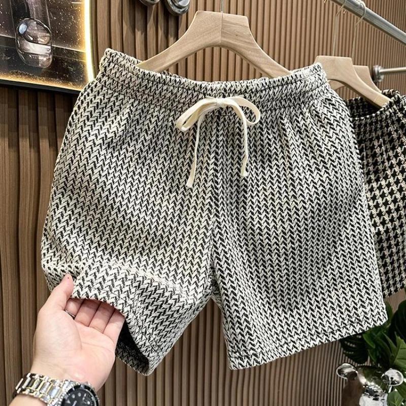 Vêtements pour hommes imprimé short à carreaux été élégant jambe droite pantalon de plage décontract