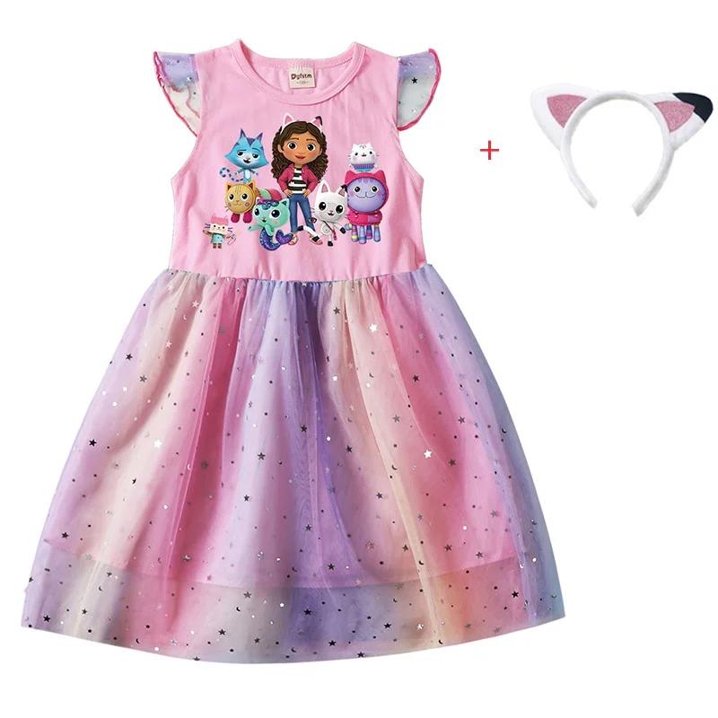 Robes de princesse + bandeau pour petites filles, 2 pièces, chats Gabby de dessin animé, vêtements p