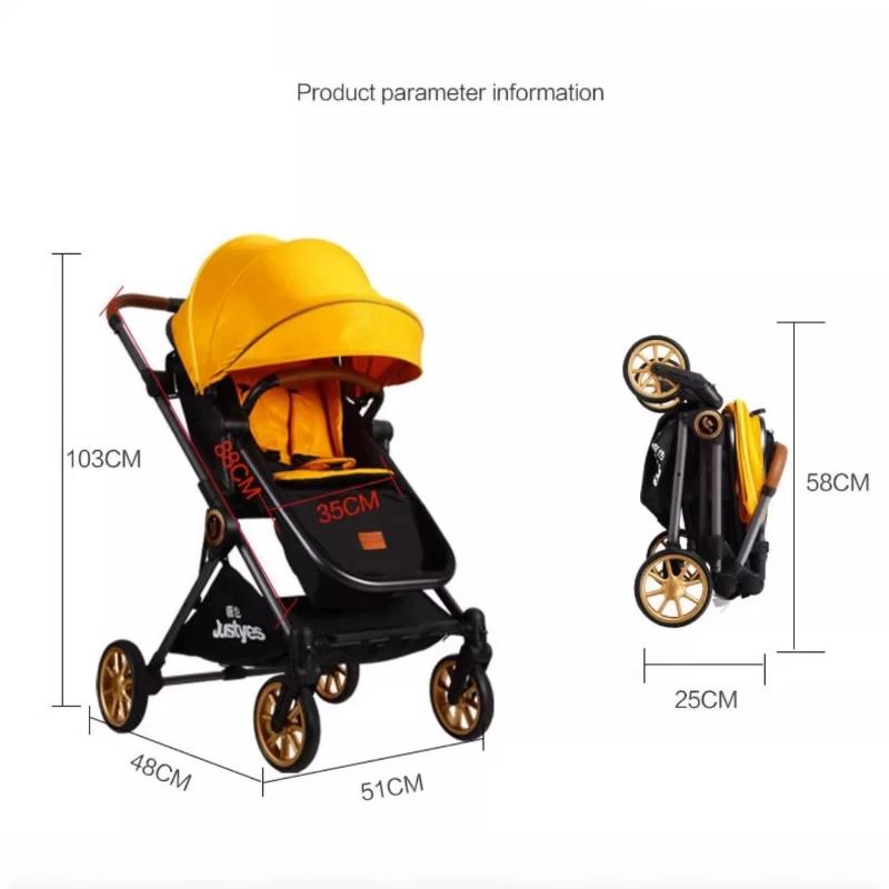 Poussette bébé bidirectionnelle à vue élevée, peut s'asseoir ou s'allonger, pliable et légère pour l