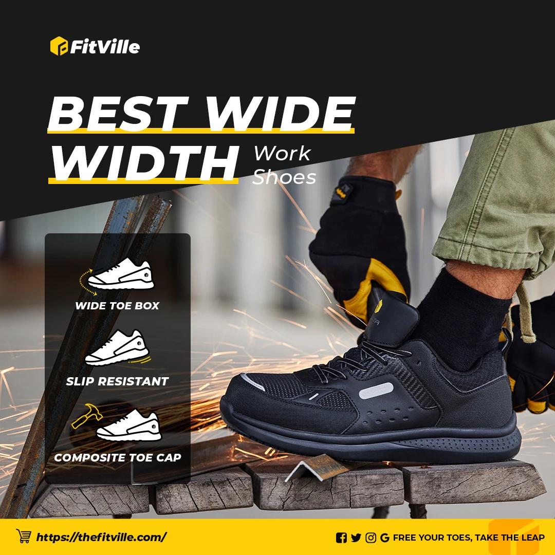 FitVille chaussures de travail Extra larges pour hommes chaussures décontractées anti-dérapant bout