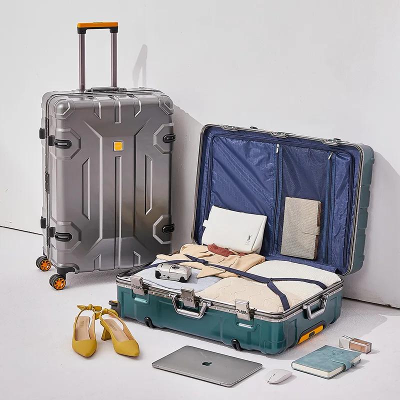 Valise à bagages avec cadre en aluminium de grande capacité, sac de voyage à roulettes, valise à rou