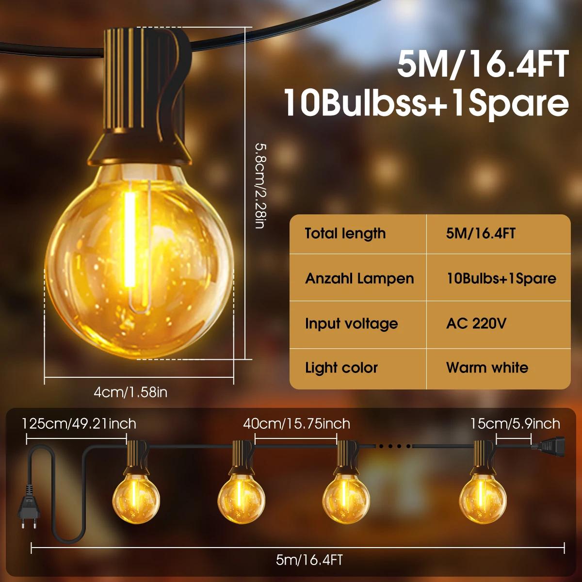 Guirlande lumineuse extérieure G40, 5M/30M/45M, guirlande lumineuse de noël, guirlande lumineuse LED