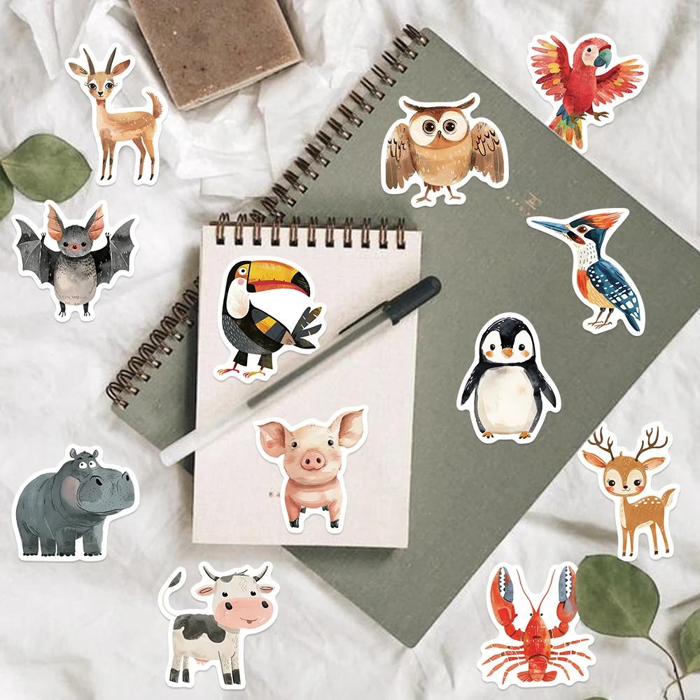 50pcs mignon enfants livre peintures animaux autocollants esthétique décalcomanie bagages Skateboard