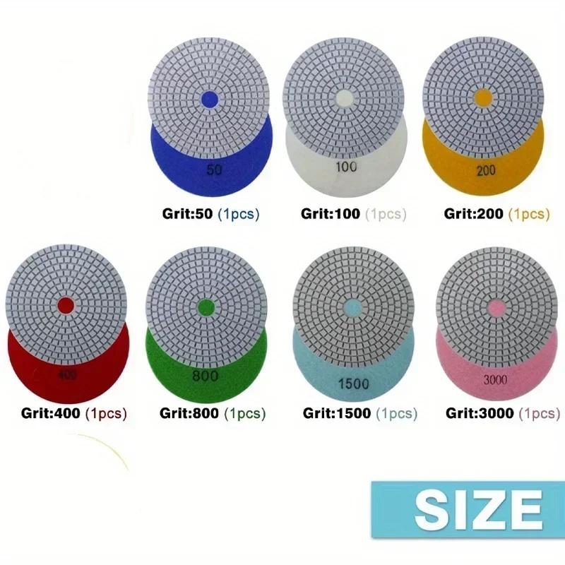 Ensemble de tampons de polissage 4 ", 100mm, 8 pièces, utilisation humide et sèche, pour granit, bét