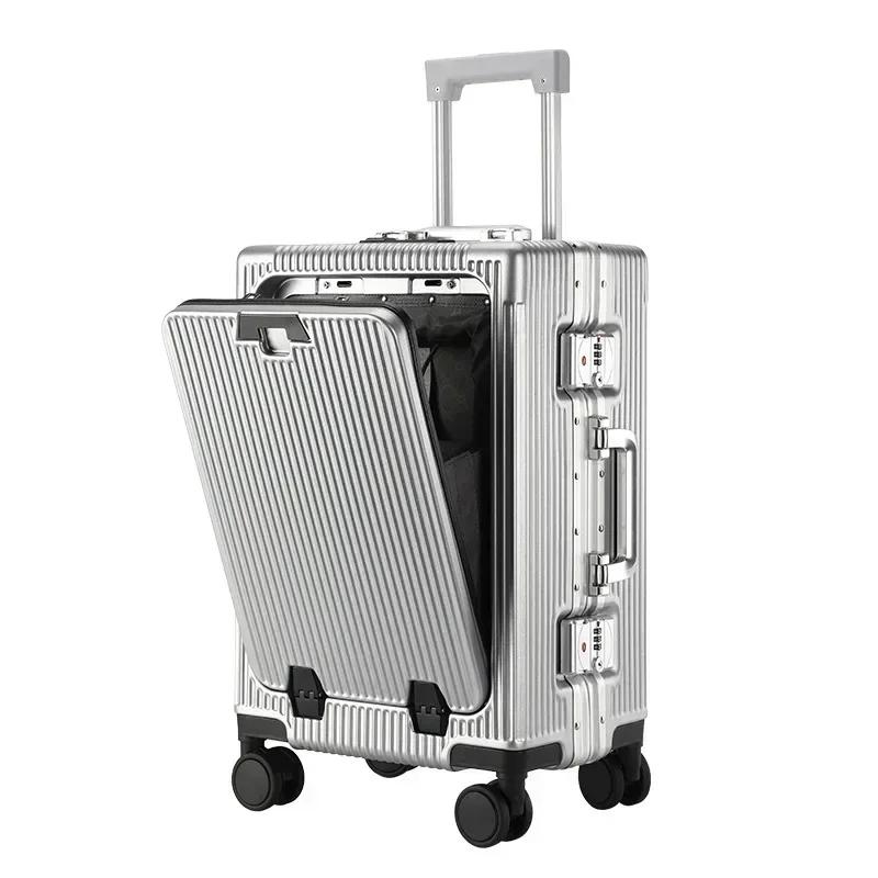 Valise à bagages roulante de grande capacité, ouverture frontale, cadre en aluminium ABS + boîtier d