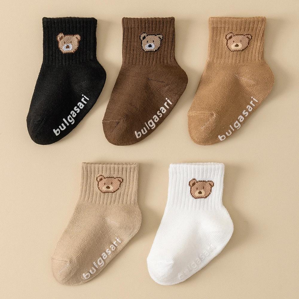 5 paires de chaussettes antidérapantes pour enfants, chaussettes unisexes pour bébé, toutes saisons,