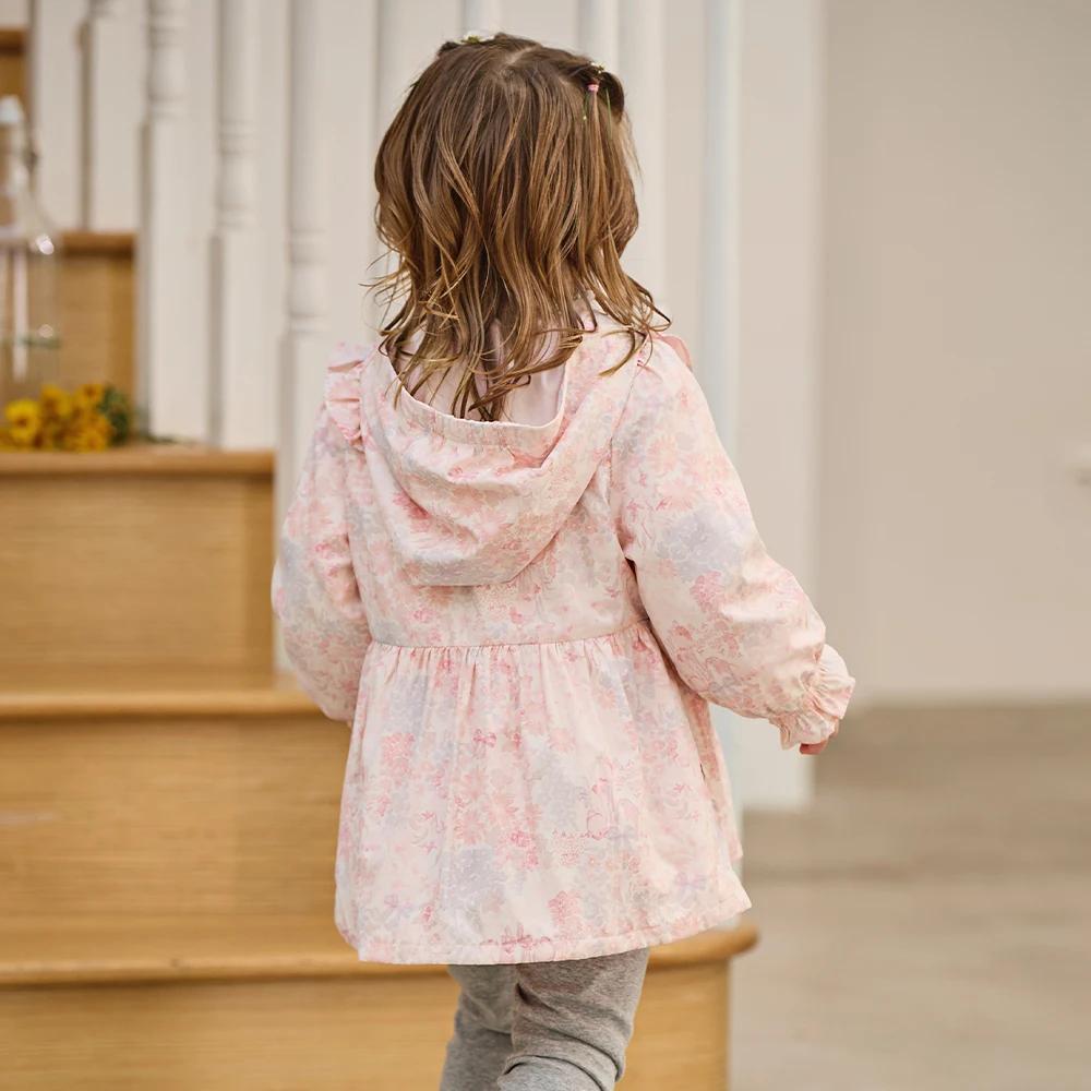 Vestes imperméables Dave Bella pour filles, automne printemps, veste à capuche à imprimé floral pour