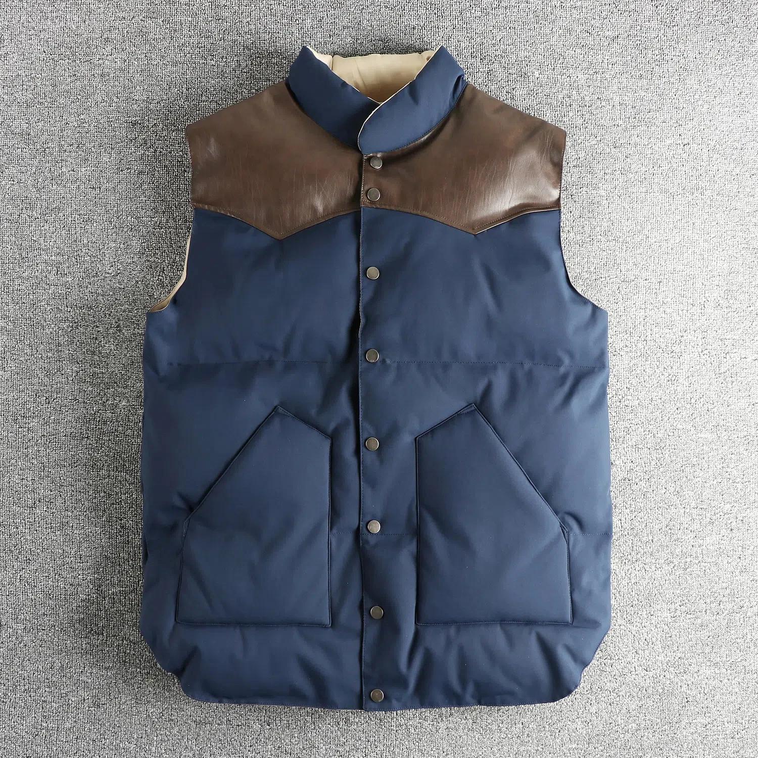 Gilet sans manches en laine de soie pour hommes, gilet épissé en PU, haut léger et chaud, tendance r