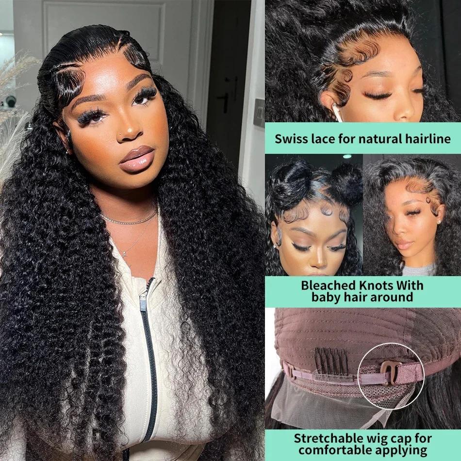 Perruque Lace Front Wig Remy Naturelle Bouclée, Cheveux Humains, 13x6, 13x4, 30 38 Pouces, Densité 1