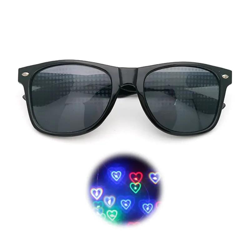 Lunettes de Diffraction effet prisme 3D pour femmes, lunettes de soleil rectangulaires arc-en-ciel,