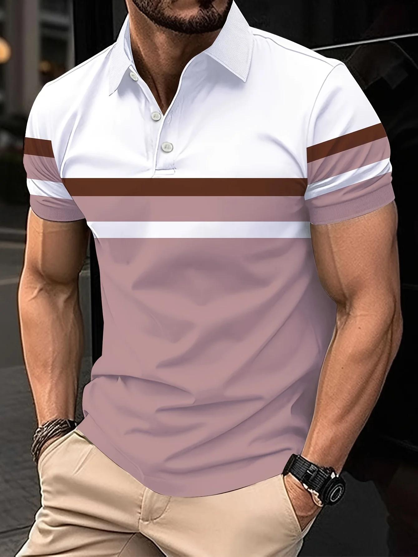 La nouvelle chemise POLO pour hommes d'été 2025 présente une impression de motifs rayés 3D décontrac