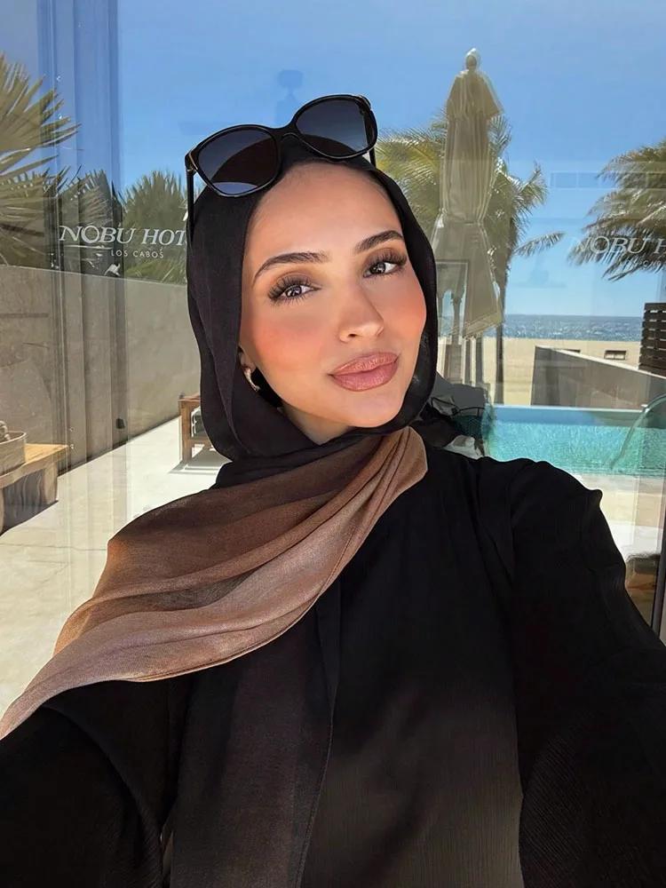 Hijabs musulmans pour femmes Ramadan, écharpes unies dégradées, châles de luxe, hijab aquarelle Eid,