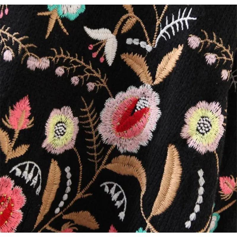 Pull Vintage brodé à col rond et fleurs pour femme, haut ample, coréen, à manches longues, à la mode