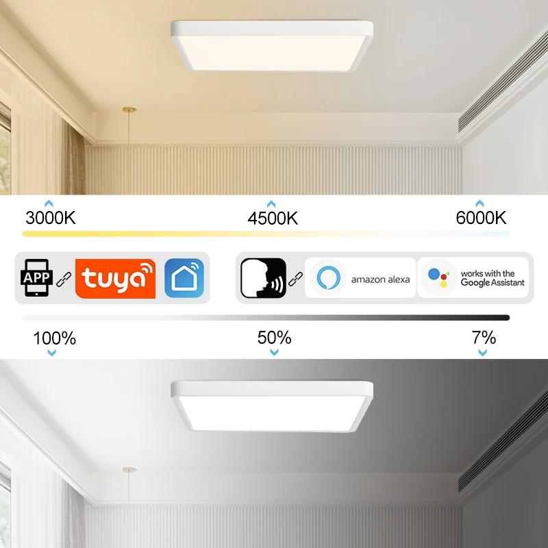 MARPOU Tuya plafonnier LED intelligent Grain de bois App commande vocale Alexa/Google télécommande p