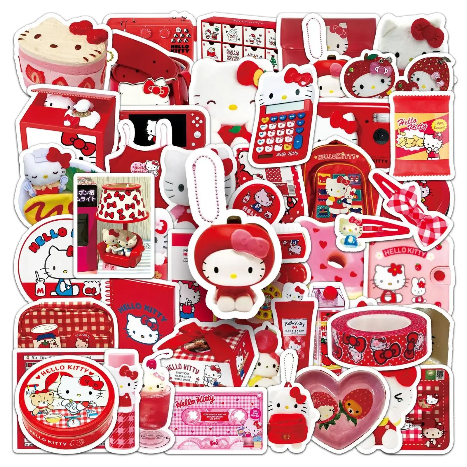 Autocollant de Style INS rouge Hello Kitty, étiquette étanche, dessin animé amusant, Doodle, jouet p