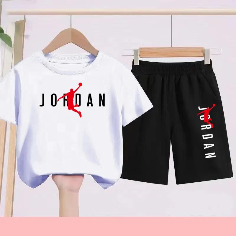 Ensemble robe et short d'été noir et blanc pour enfants, adapté aux enfants de 3 à 12 ans, avec moti