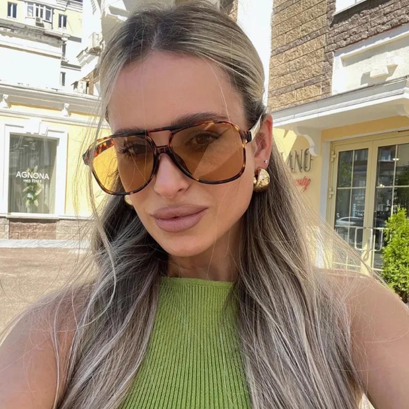 Lunettes de protection mode grand cadre carré femmes lunettes de soleil lentille colorée dégradé lun
