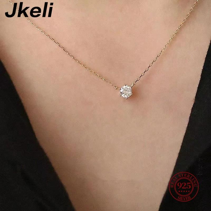 Jkeli – collier en argent Sterling 925 plaqué or 18 carats, chaîne de clavicule en Zircon scintillan
