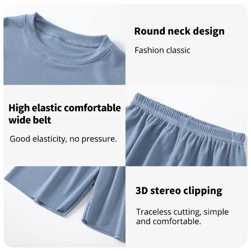 Pyjama en soie glacée pour enfants, objectifs fins à manches courtes d'été, ensemble 2 pièces de vêt