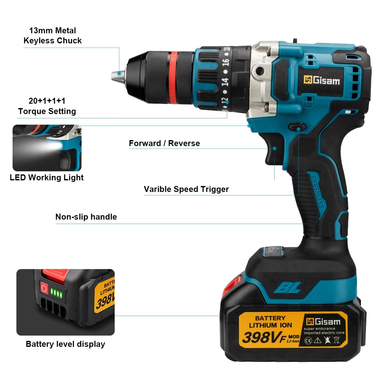 Makita – perceuse à percussion électrique sans balais 480N.M, perceuse sans fil, tournevis électriqu