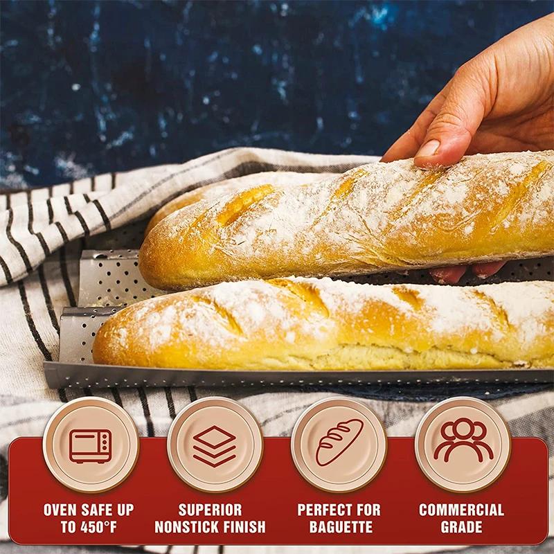 Moule à pain français perforé antiadhésif, poêle à Baguette en acier au carbone, pain français à 4 p