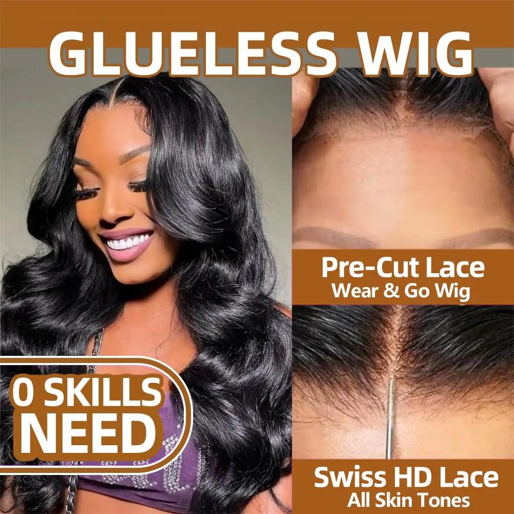 Wear Go perruque sans colle vague de corps perruques de cheveux humains 30 32 pouces 6x4 5 × 5 HD pe