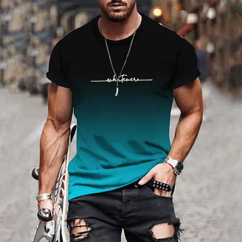 T-shirt col rond pour hommes, confortable et respirant, avec lettres dégradées imprimées, haut tenda