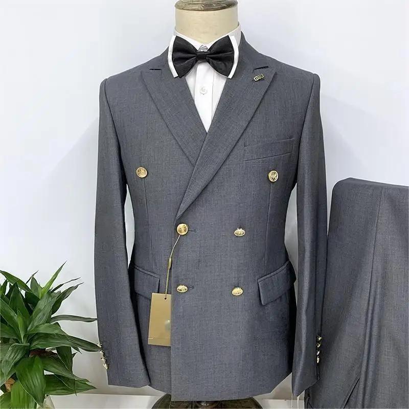 Veste d'affaires formelle pour hommes, smokings marron imbibé, double boutonnage, veste en métal pou