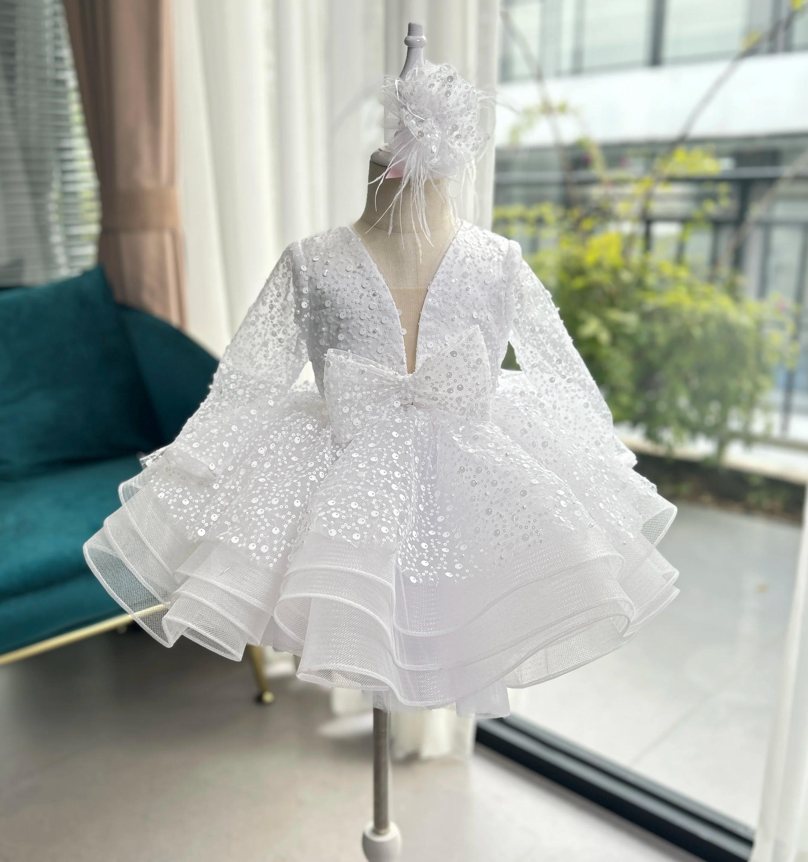 Robe à paillettes pour filles, élégante et unique, à fleurs, robe de soirée de mariage pour enfants,